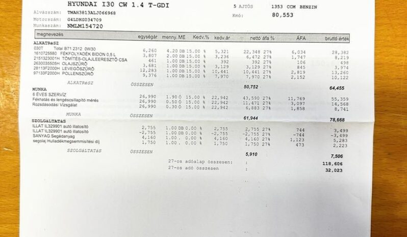 HYUNDAI I30 1.4 T-GDi Premium MAGYAR-VEZ.SZ.KÖNYV-85eKM-TOL.KAMERA-ÜLÉSFŰTÉS-NAVI-SÉR.MENTES! teljes