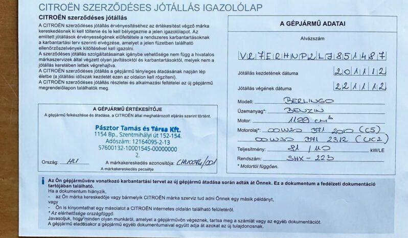 CITROEN BERLINGO 1.2 PureTech Live S&S E6.3 MAGYAR-VEZ.SZ.KÖNYV-TEMPOMAT-TOL.RADAR-SÉRÜLÉSMENTES! teljes